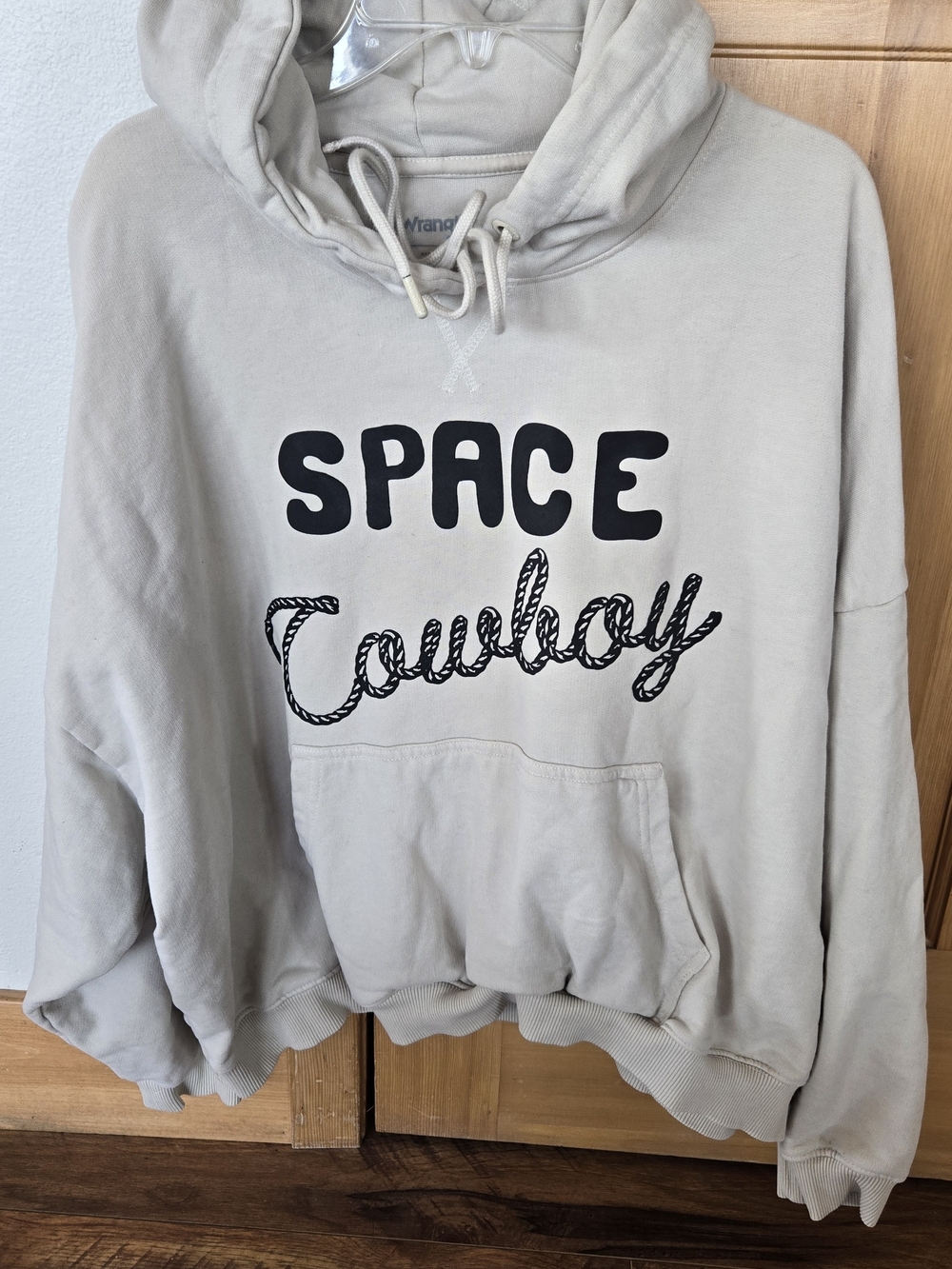 Wrangler Space Cowboy Hoodie Sweatshirt - Light Beige with Black Print